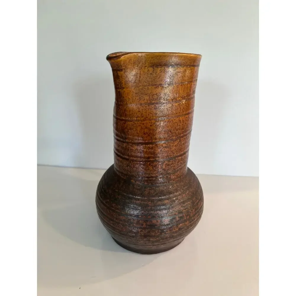 Vintage Mid-century Rare Salt Glaze Pitcher Double Handle Unique JL